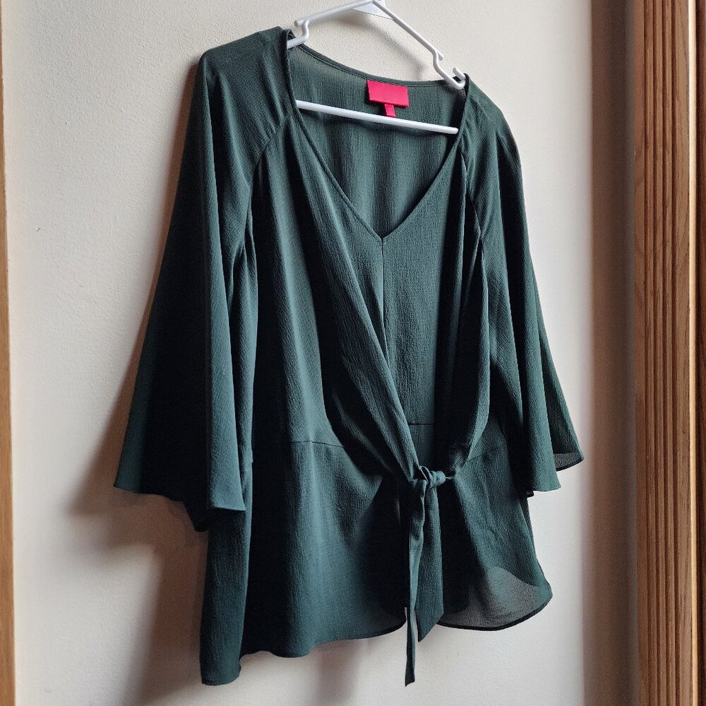 Jennifer Lopez Forest Green V-Neck Blouse Size XXL